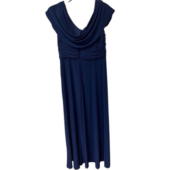 Alex Evenings NWT Cowl Neck A-Line Matte Jersey Pleated Bodice Gown Navy 12 - Picture 7 of 7